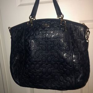Navy blue embossed pebble coach bag